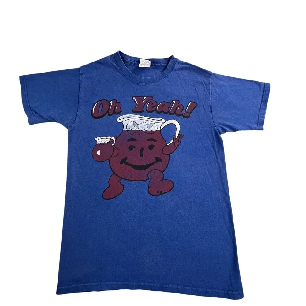 VTG Kool Aid Shirt Mens Small Blue Oh Yeah Graphic Tee Retro Soda Drink Cartoon - Picture 1 of 11